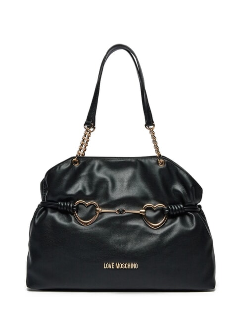 LOVE MOSCHINO EMBOSSED Borsa a spalla con cuori in metallo Nero - Borse Donna