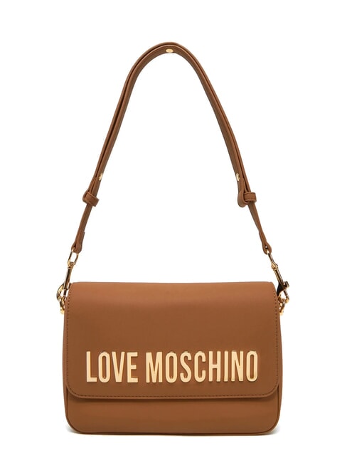 LOVE MOSCHINO LAMINATED BOLD LOVE Borsa a spalla con flap cammello - Borse Donna