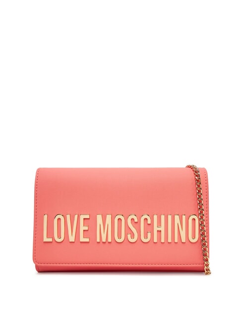 LOVE MOSCHINO BOLD LOGO Borsa con flap e tracolla catena corallo - Borse Donna