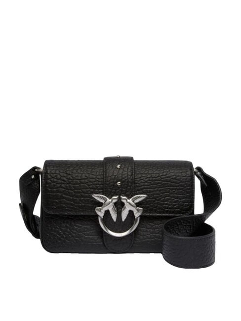 PINKO LOVE ONE SLOUCHY  Borsa mini in pelle a tracolla nero limousine - matt silver - Borse Donna