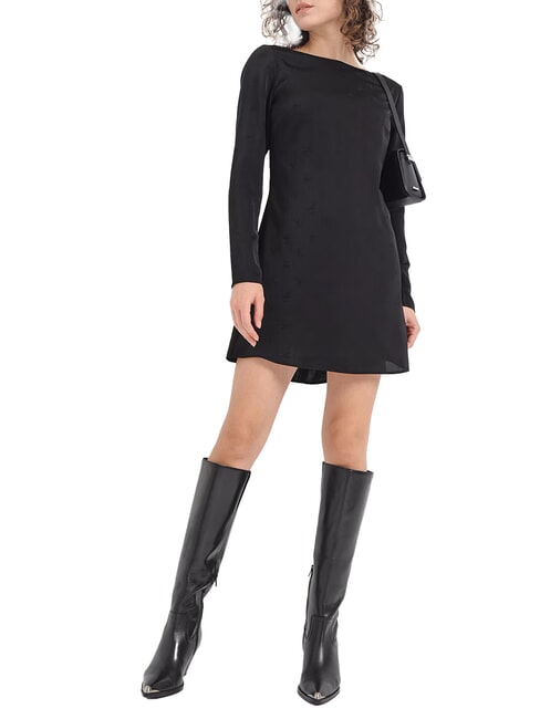 CALVIN KLEIN CK JEANS Vestito corto manica lunga logo all over tonal black floral aop - Vestiti Donna