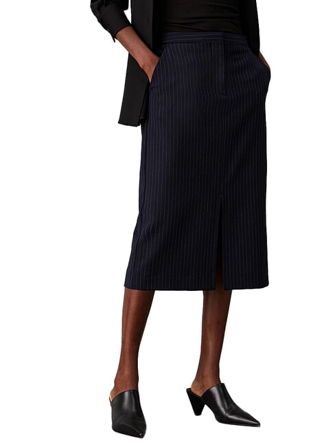 CALVIN KLEIN CK Gonna gessata midi night sky / gray morn stripe - Gonne Donna