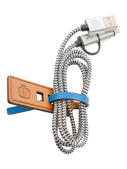 PIQUADRO BAGMOTIC Fascetta fermacavo in pelle con cavo usb cuoio/blu - Accessori Viaggio