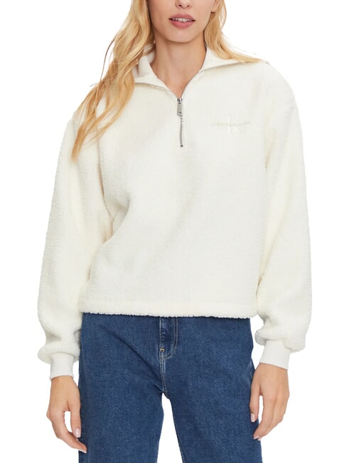 CALVIN KLEIN CK JEANS Felpa teddy half zip ivory - Felpe Donna