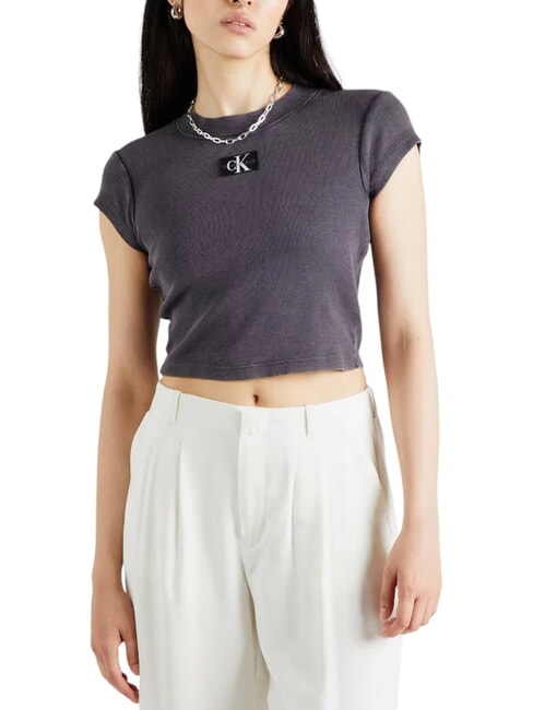 CALVIN KLEIN CK JEANS T-shirt cropped a maniche corte washed black - T-shirt e Top Donna