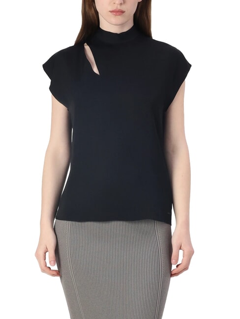CALVIN KLEIN CK Camicia cut out manica corta collo alto ck black - Camicie Donna