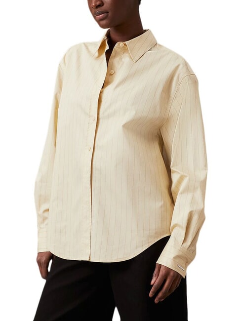 CALVIN KLEIN CK Camicia a maniche lunghe relaxed fit wood ash / iced coffee stripe - Camicie Donna