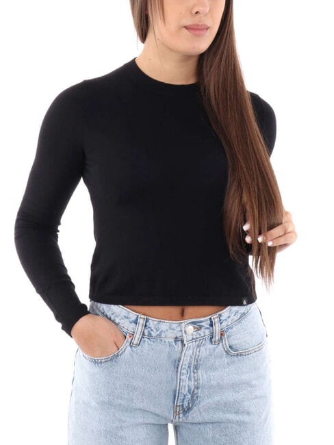 CALVIN KLEIN CK JEANS Maglione girocollo corto ck black - Maglie Donna