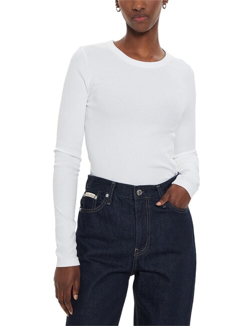 CALVIN KLEIN CK JEANS Maglia girocollo a costine bright white - Maglie Donna