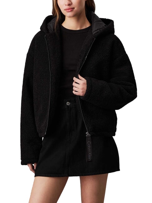 CALVIN KLEIN CK JEANS Giacca in pile full zip con cappuccio ck black - Giacche Donna
