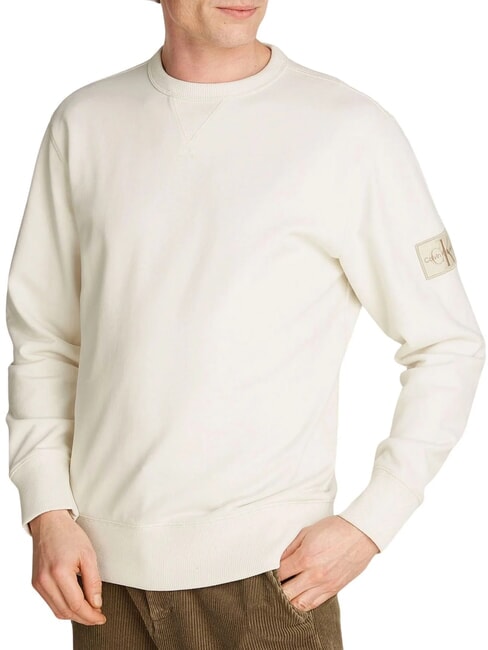 CALVIN KLEIN CK JEANS Felpa a girocollo con patch logo ivory - Felpe Uomo