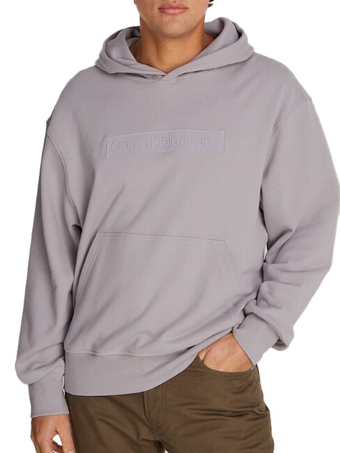CALVIN KLEIN CK JEANS Felpa con cappuccio e box logo gull gray - Felpe Uomo