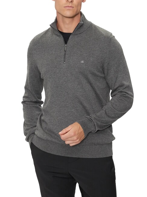 CALVIN KLEIN CK Maglione collo alto con zip slim fit dark grey heather - Maglie Uomo