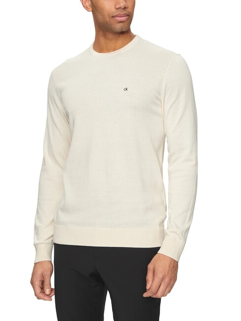 CALVIN KLEIN CK Maglione girocollo regular fit vanilla ice - Maglie Uomo