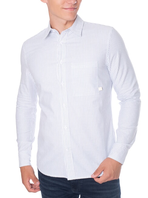 CALVIN KLEIN CK JEANS Camicia manica lunga in cotone slim fit white china blue stripe - Camicie Uomo