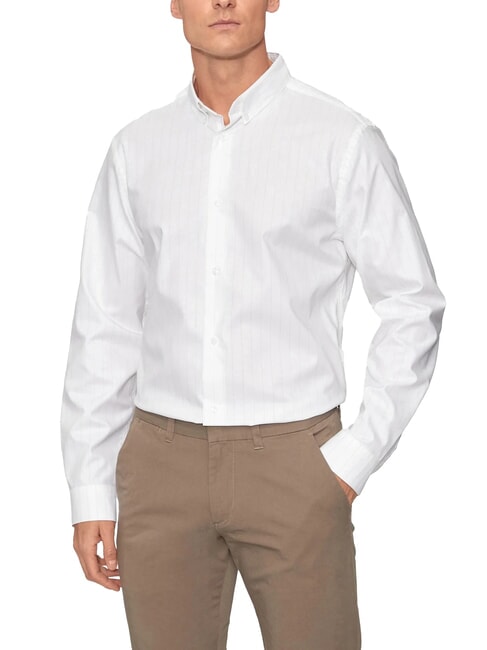 CALVIN KLEIN CK Camicia manica lunga a righe slim fit bright white - Camicie Uomo