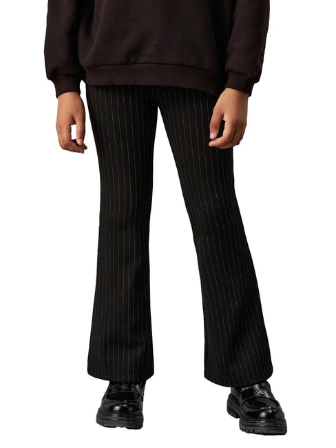 CALVIN KLEIN CK KIDS Pantaloni bimba gessati a vita alta ck black - Pantaloni bambini