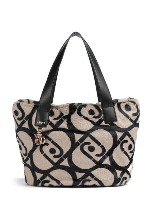 LIUJO VERRY Borsa hobo grande peluche neutro/nero - Borse Donna