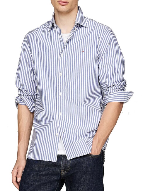 TOMMY HILFIGER TH Stripes Camicia in cotone mid blue / optic white - Camicie Uomo