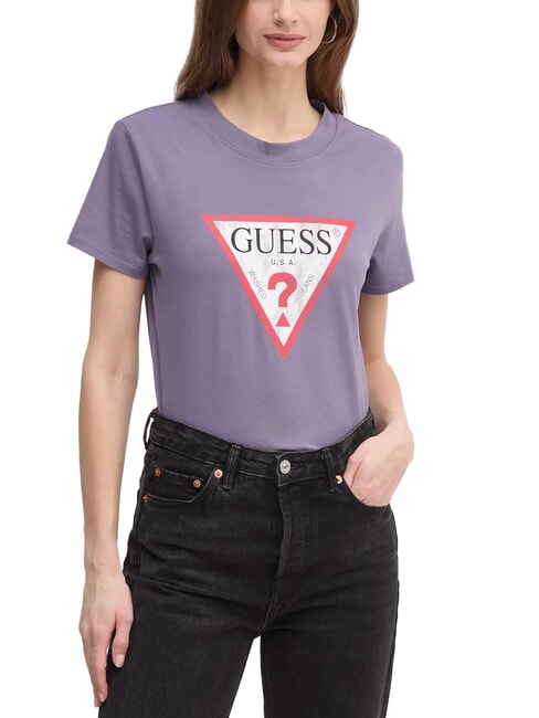 GUESS CLASSIC FIT LOGO T-shirt con logo triangolo violet wash - T-shirt e Top Donna