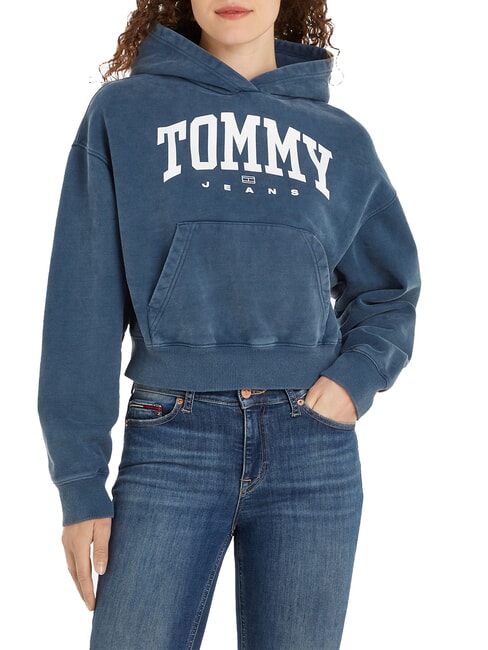 TOMMY HILFIGER TH JEANS Felpa donna con cappuccio dark night navy - Felpe Donna
