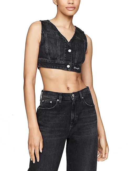 TOMMY HILFIGER TH JEANS Top in denim denim black - T-shirt e Top Donna