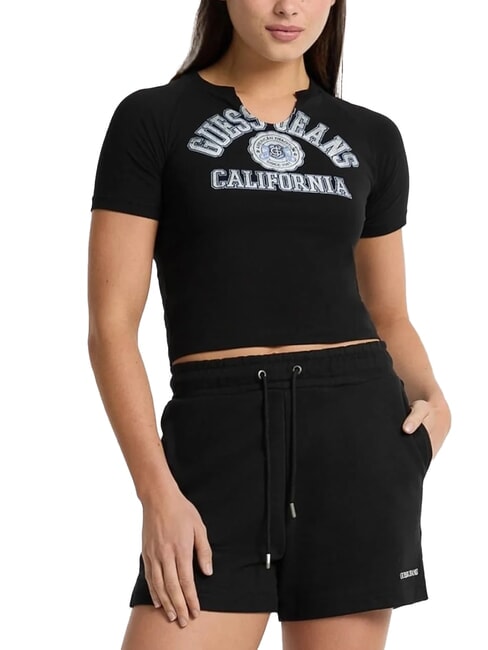 GUESS JEANS LOGO CALIFORNIA T-shirt cropped stretch manica corta jetbla - T-shirt e Top Donna