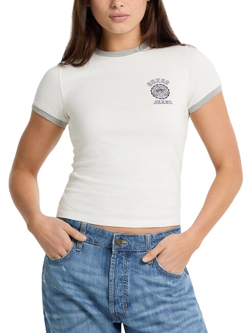 GUESS JEANS LOGO STAMP T-shirt maniche corte slim fit pure white heather - T-shirt e Top Donna