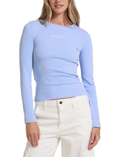 GUESS JEANS EMBRO T-shirt manica lunga a costine fresh zendy blue - T-shirt e Top Donna