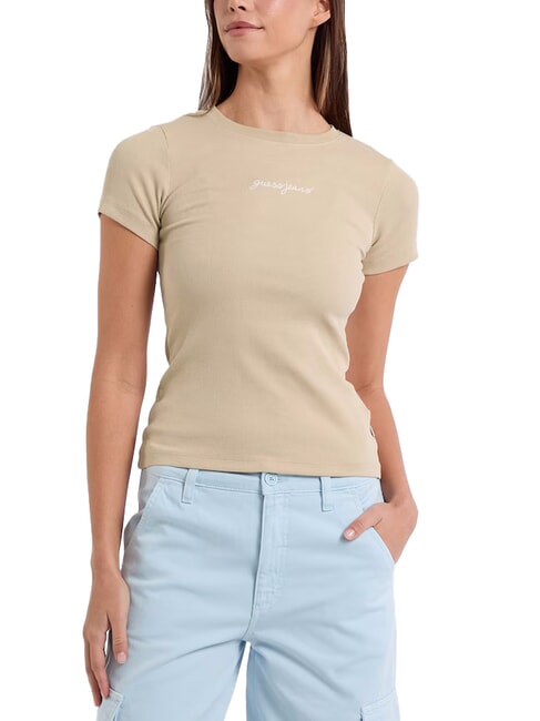 GUESS JEANS EMBRO SLIM T-shirt maniche corte a costine safari tan - T-shirt e Top Donna
