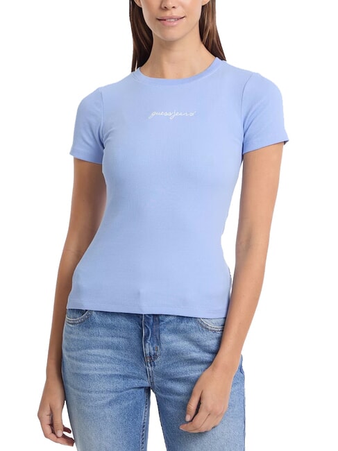 GUESS JEANS EMBRO SLIM T-shirt maniche corte a costine fresh zendy blue - T-shirt e Top Donna