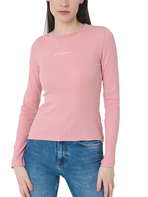 GUESS JEANS EMBRO T-shirt manica lunga a costine slight pink - T-shirt e Top Donna