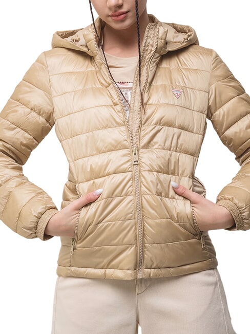 GUESS JEANS PACKABLE Piumino leggero con cappuccio safari tan - Piumini Donna