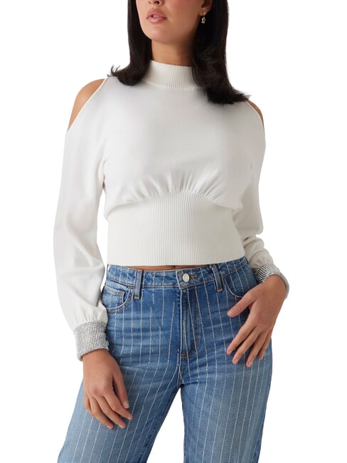 GUESS BLING Maglia dolcevita cut out strass polsini dovwhi - Maglie Donna