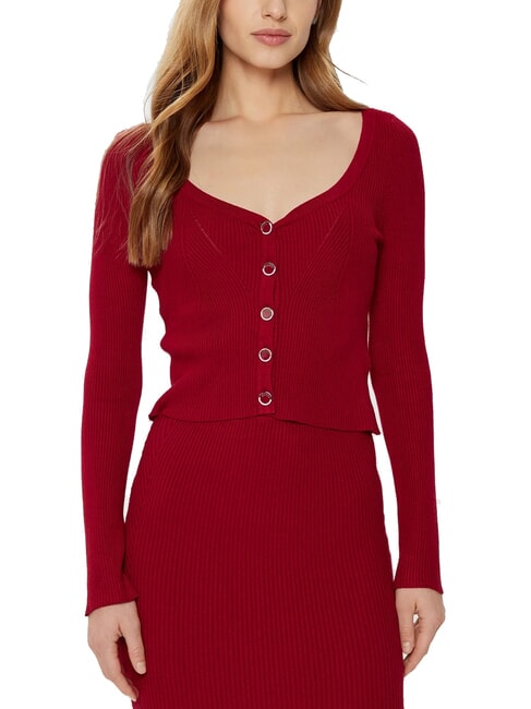 GUESS KATELYN Cardigan a costine bottoni gioiello siren red - Maglie Donna
