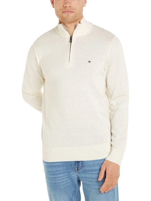 TOMMY HILFIGER TH  Maglione a collo alto con zip ivory - Maglie Uomo