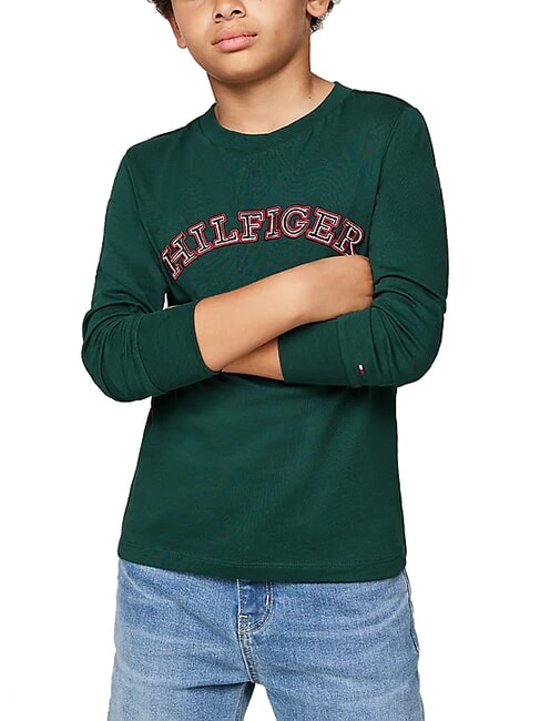 TOMMY HILFIGER TH KIDS T-Shirt in cotone manica lunga ornamental green - T-shirt Bambino