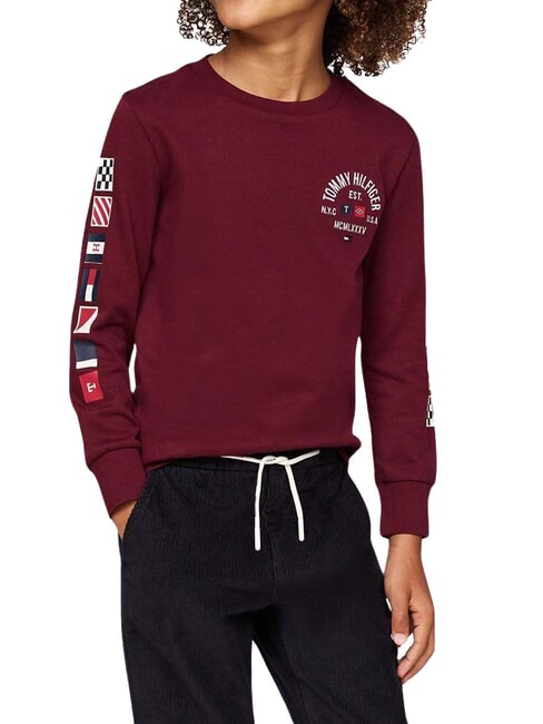 TOMMY HILFIGER TH KIDS T-Shirt in cotone a maniche lunghe deep rouge - T-shirt Bambino