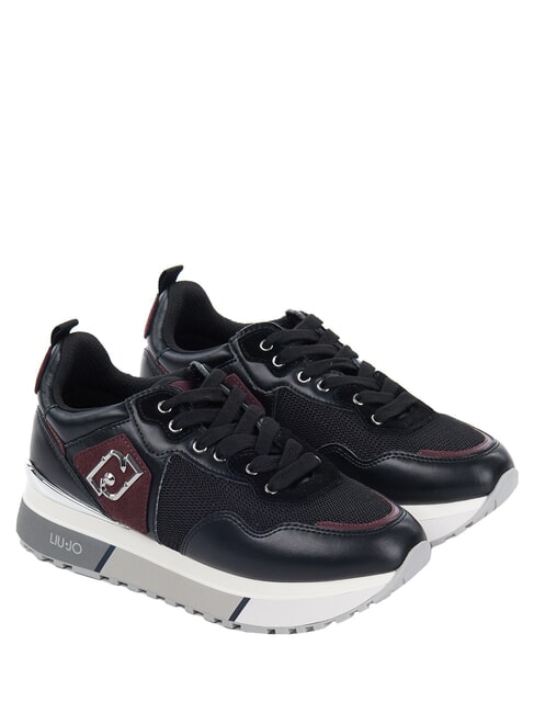 LIUJO MAXI WONDER 01 Sneakers in pelle e mesh black/cremisi - Scarpe Donna