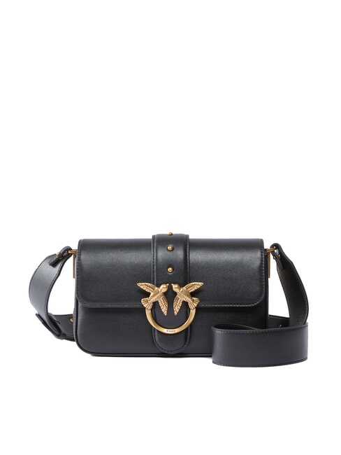 PINKO LOVE ONE SLOUCHY Borsa mini tracolla in pelle nero-antique gold - Borse Donna