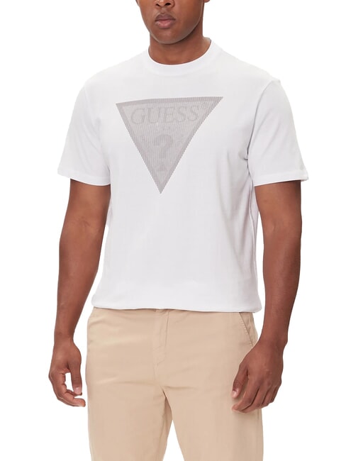 GUESS TRIANGLE LOGO T-shirt manica corta regular fit purwhite - T-shirt Uomo