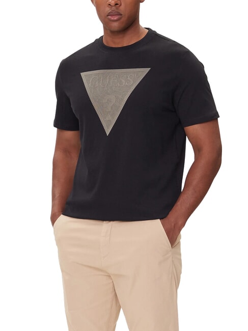 GUESS TRIANGLE LOGO T-shirt manica corta regular fit jetbla - T-shirt Uomo
