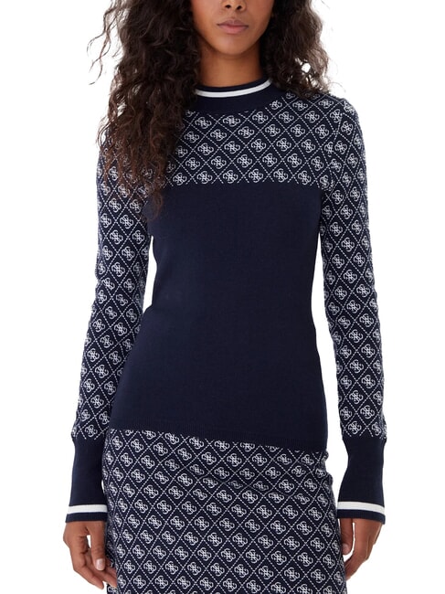 GUESS MOCK NECK AUBREY 4G Maglione slim fit 4g blue and cream - Maglie Donna