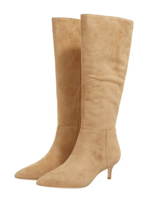 RALPH LAUREN MCKAY Stivali alti pelle suede con tacco basso camel - Scarpe Donna
