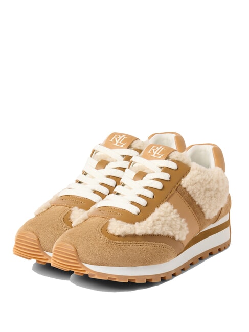 RALPH LAUREN DANI Snekers in pelle con inserti in montone natural/camel/buff - Scarpe Donna