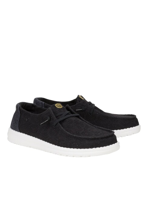 HEY DUDE WENDY EYELET LACE Mocassini traforati texture fiori nero - Scarpe Donna