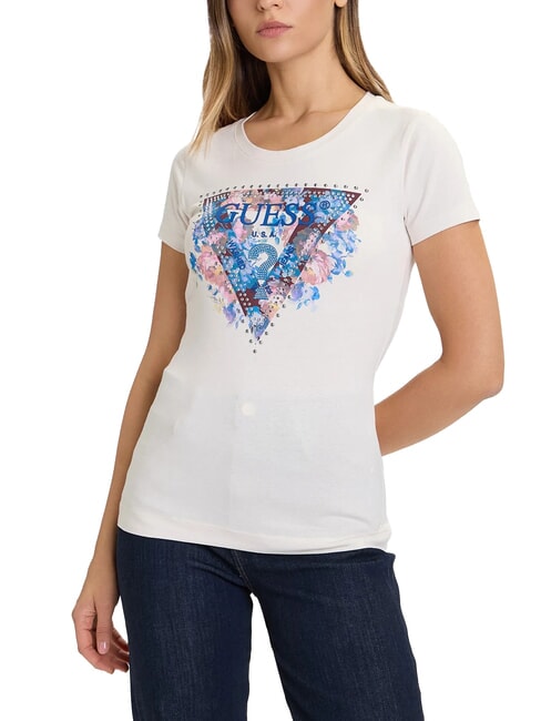 GUESS SS CN PEONY TRIANGLE T-shirt manica corta con stampa muted stone - T-shirt e Top Donna