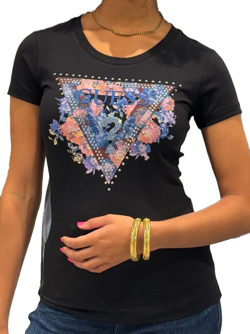 GUESS SS CN PEONY TRIANGLE T-shirt manica corta con stampa jetbla - T-shirt e Top Donna