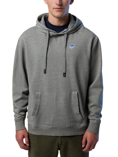 NORTH SAILS ROUND LOGO Felpa in cotone con cappuccio medium grey melange - Felpe Uomo
