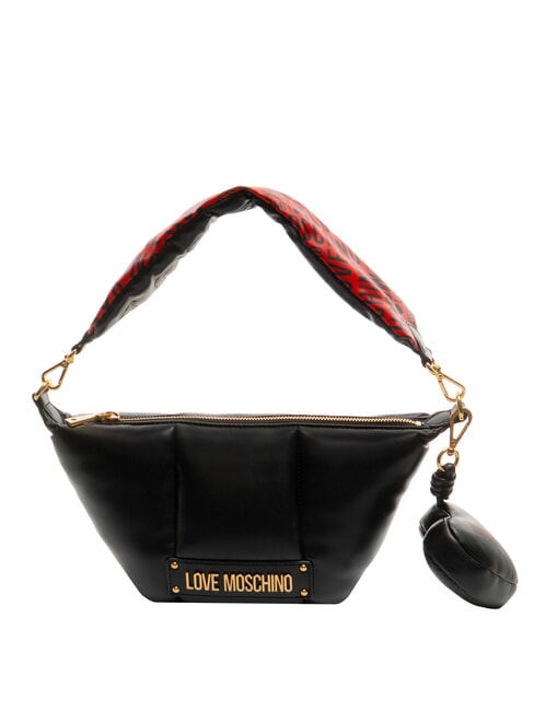 LOVE MOSCHINO PUFFY LOGO Borsa a spalla piccola pouch cuore nero/rosso/nero - Borse Donna